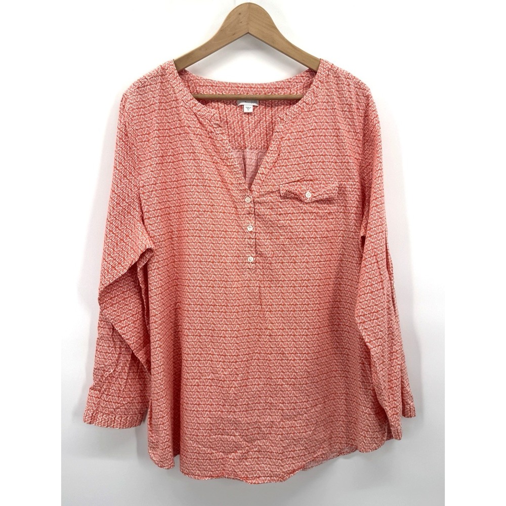 J Jill Women XL Tunic Top Blouse Batik Print Boho Light Coastal Beach Resortwear